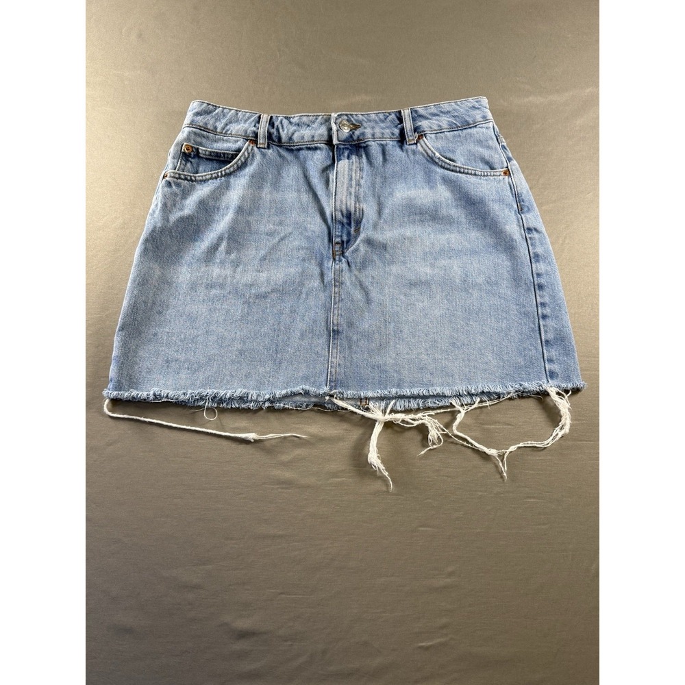 Topshop MOTO Denim Jean Skirt Raw Hem Light Blue Wash Grunge Cowgirl Mini 12